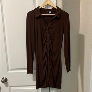 Divided Brown Long Sleeve Sheath Dress